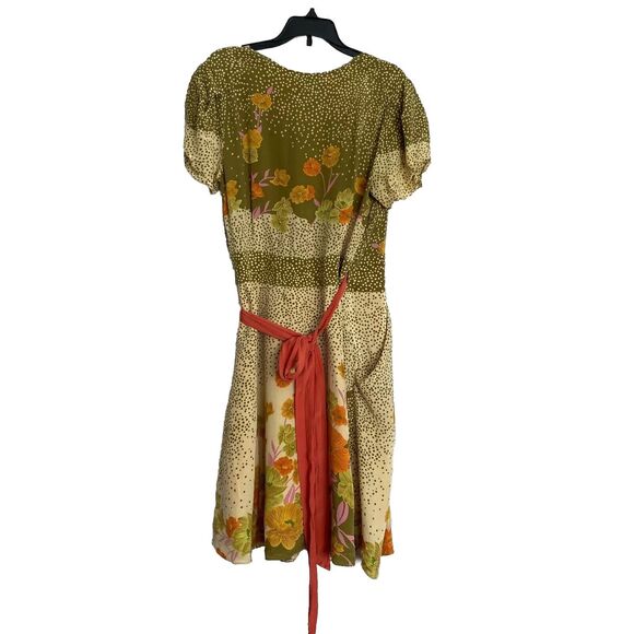 Baraschi Silk Dress Pockets Tie Waist Puffed Sleeves Sz Small Fairy Feminine - Picture 3 of 7